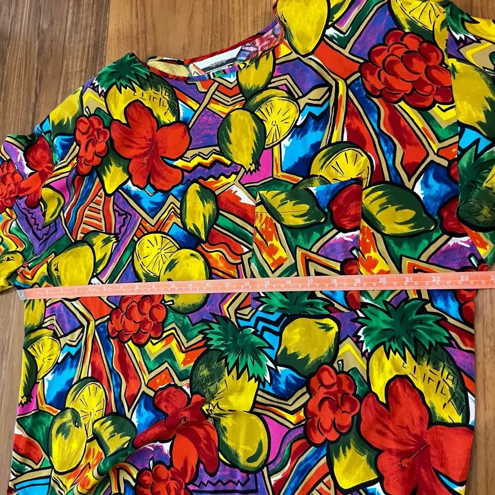 Vintage 80s Pant Set Size L Tropical Fruity Bright - Picture 7 of 16